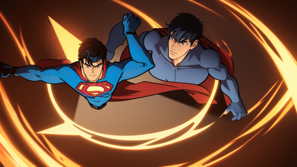 Illustrate Flash and Superman as they discover a time puzzle threatening to destroy the timeline