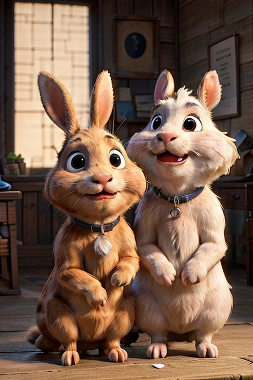 a rabbit and a guinea pig talking