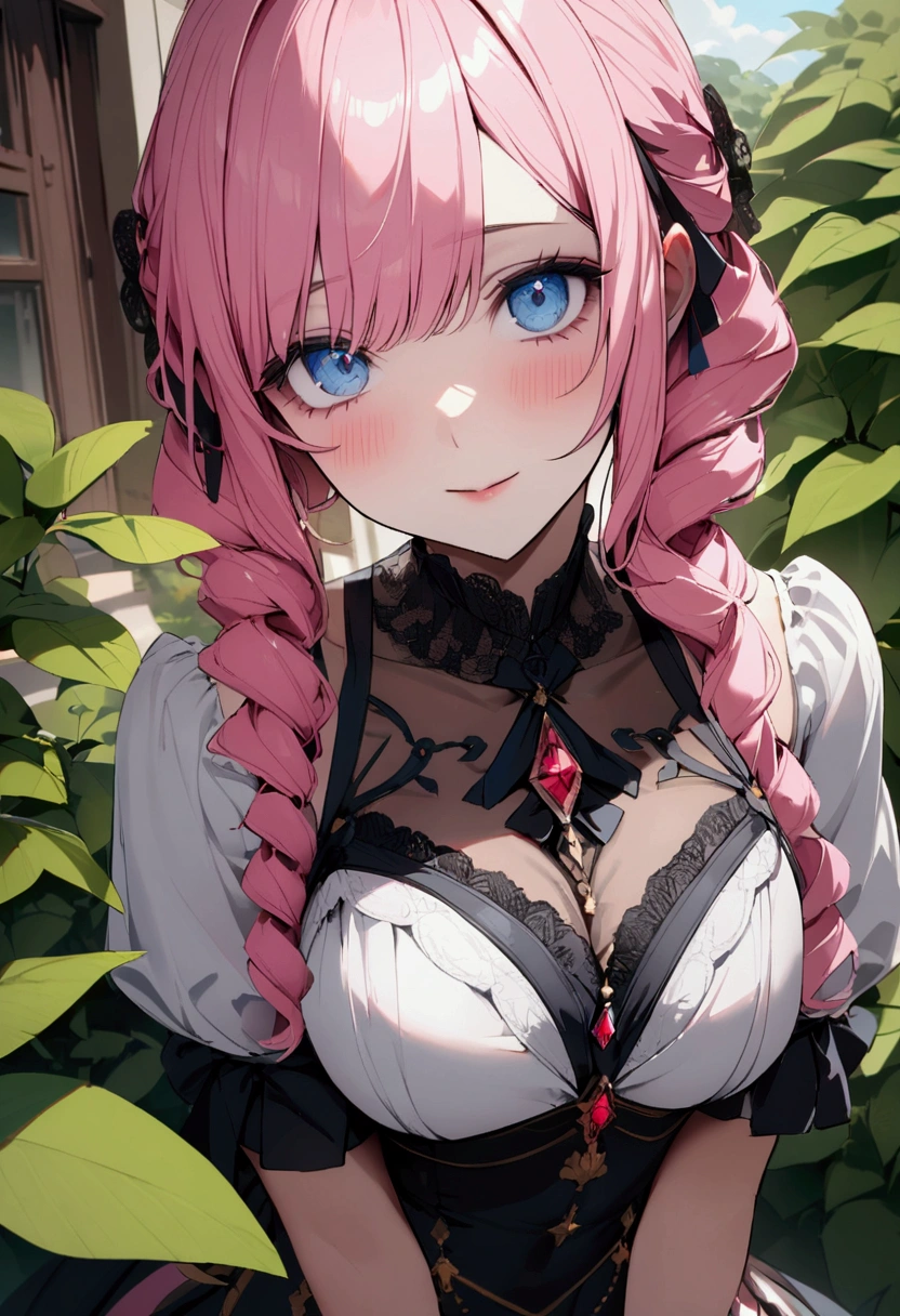 lord&#39;s mansion、Luxury Homes、Pink haired woman in the garden、blue eyes、Twin Drill