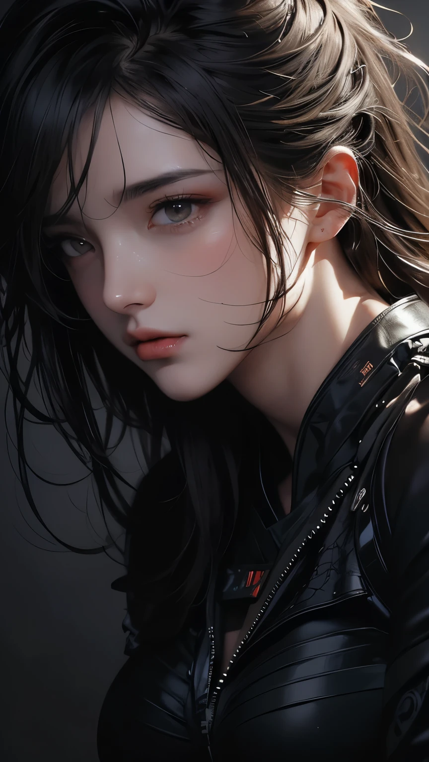 masterpiece, Best Quality, Illustration, Ultra-detailed, finely detail, hight resolution, 8K Wallpaper, Perfect dynamic composition, Beautiful detailed eyes ,  Sexy face, Face feeling ecstasy, Face at the peak of sexual arousal, looking at viewer, ((Dark background)), in the style of Mark Demsteader，