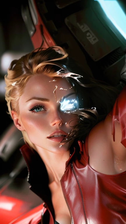 kristanna loken melting, red leather jacket 