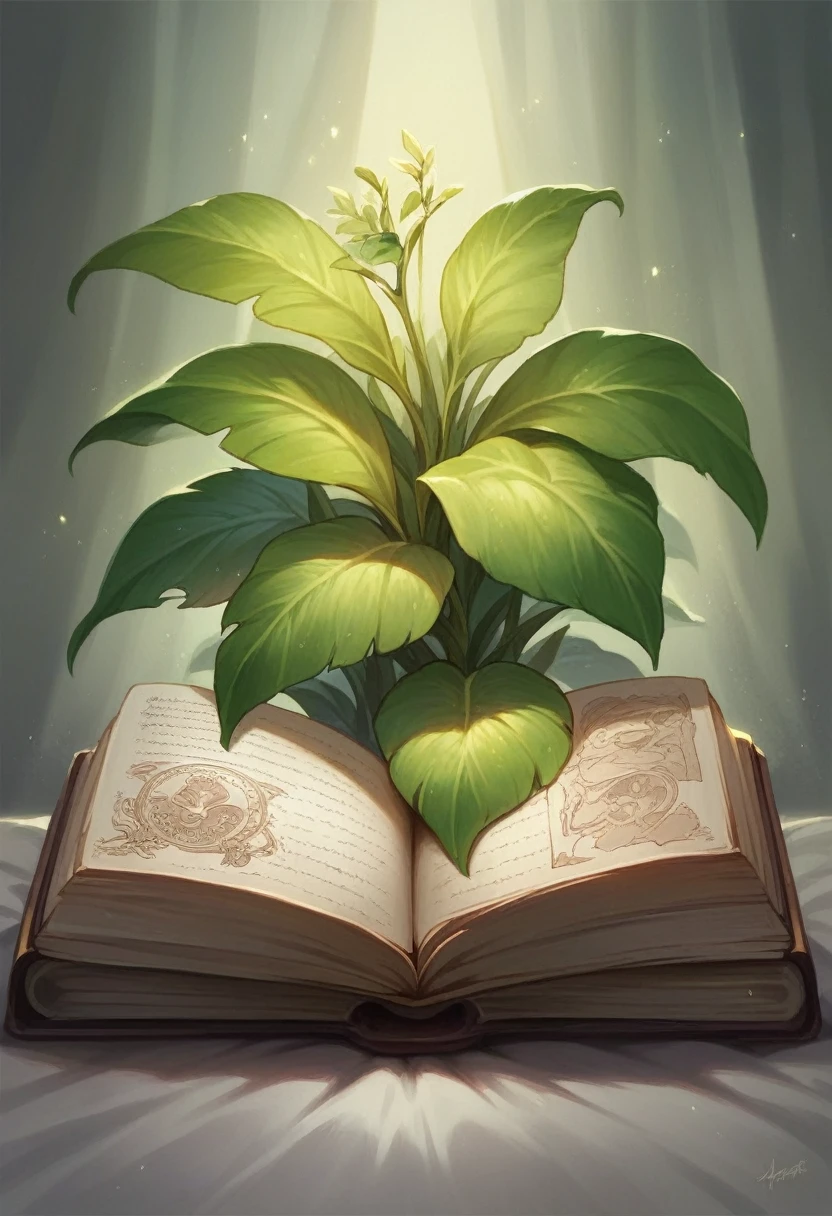 an old book, green cover with the title "MANUAL OF BODILY HEALTH", detailed, with medicinal plants.