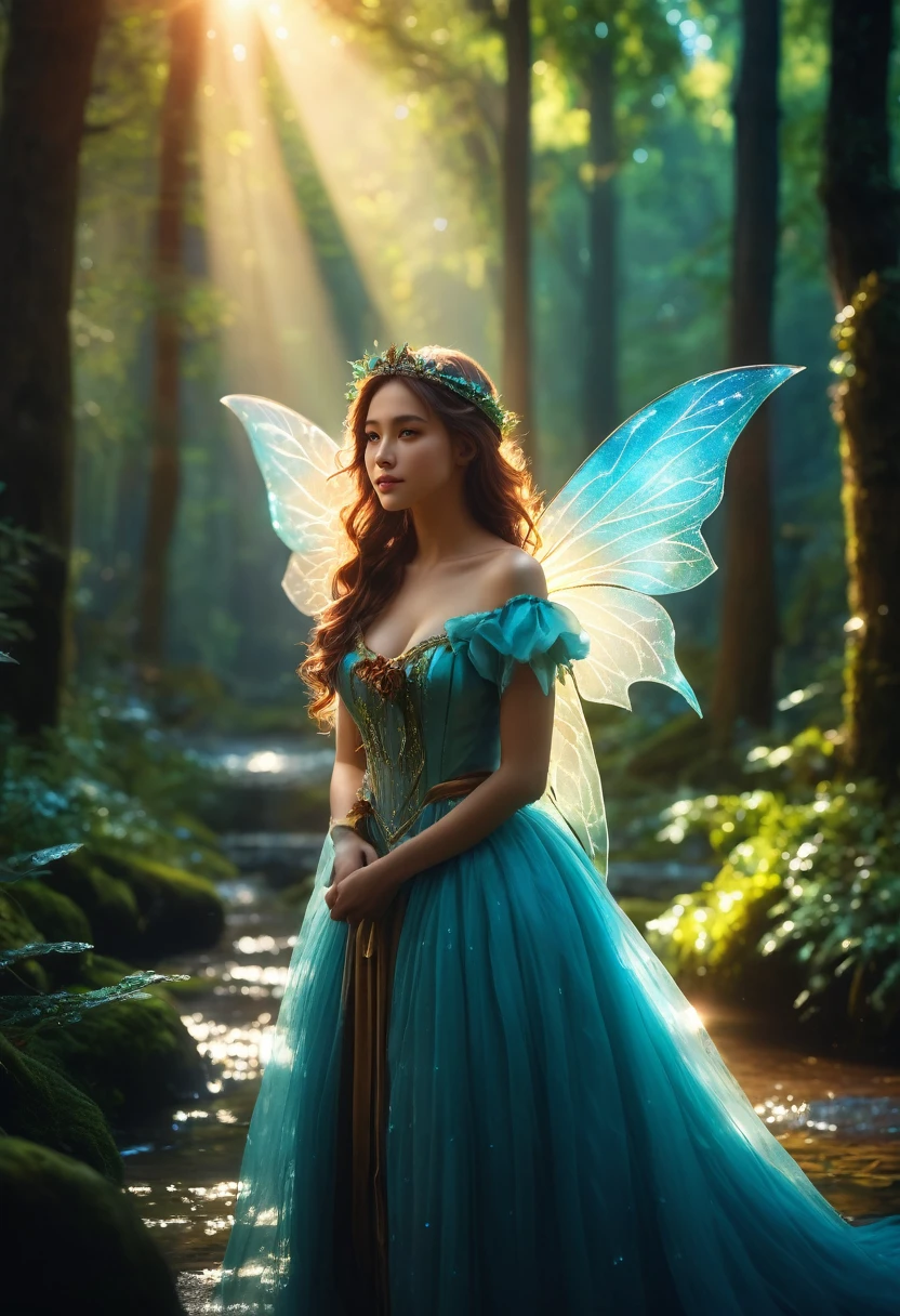 (最high quality, masterpiece, High resolution, shine, flood, Lens glare, Wide angle), Light of the sun,, Soft lighting, ( Bokeh),8K, Ultra HD, Digital single-lens reflex camera, high quality, Volumetric Lighting, Frank, High resolution, 4K, 8K,Soft lighting, ( Bokeh),,Epic romantic fantasy digital art,Epic fairy tale fantasy digital art,Mythical fantasy,Realistically,Very realistic,Cinema Lighting,Award-winning photo,Rich colors,Ultra-realistic texture,Dramatic lighting,Mysterious forest landscape
