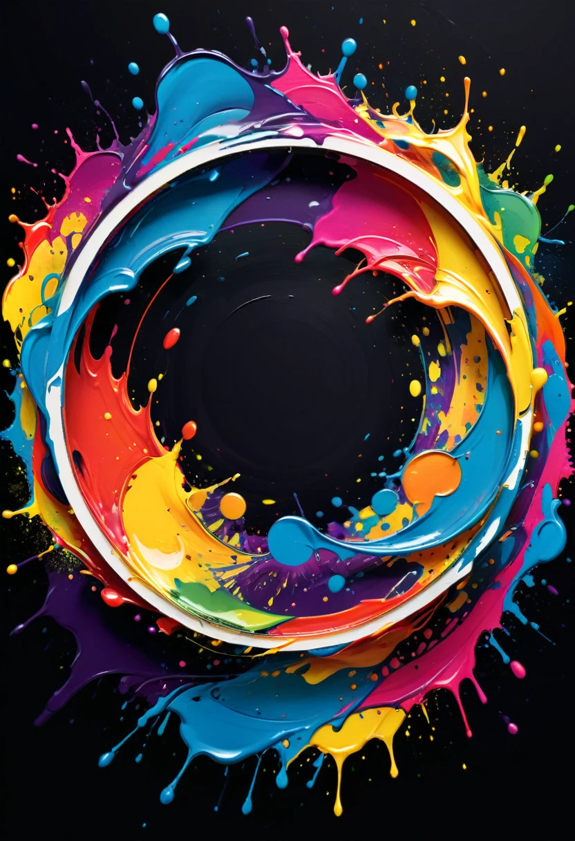 vector art of a colorful circle illustration with paint splashes, swirly vibrant colors, high détail, black backdrop, (work of art, best qualityer, proffesional, perfect composition, very aesthetic, absurdrez, super verbose, details Intricate:1.3)