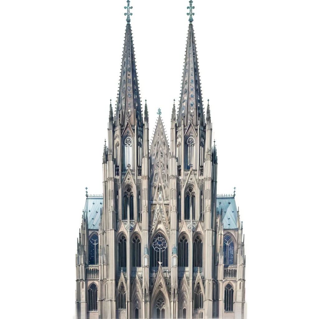 Masterpiece, best quality, very detailed, very detailed drawing of Cologne Dome, Cologne Cathedral, blue sky on the background with many stars and galaxies, very shiny