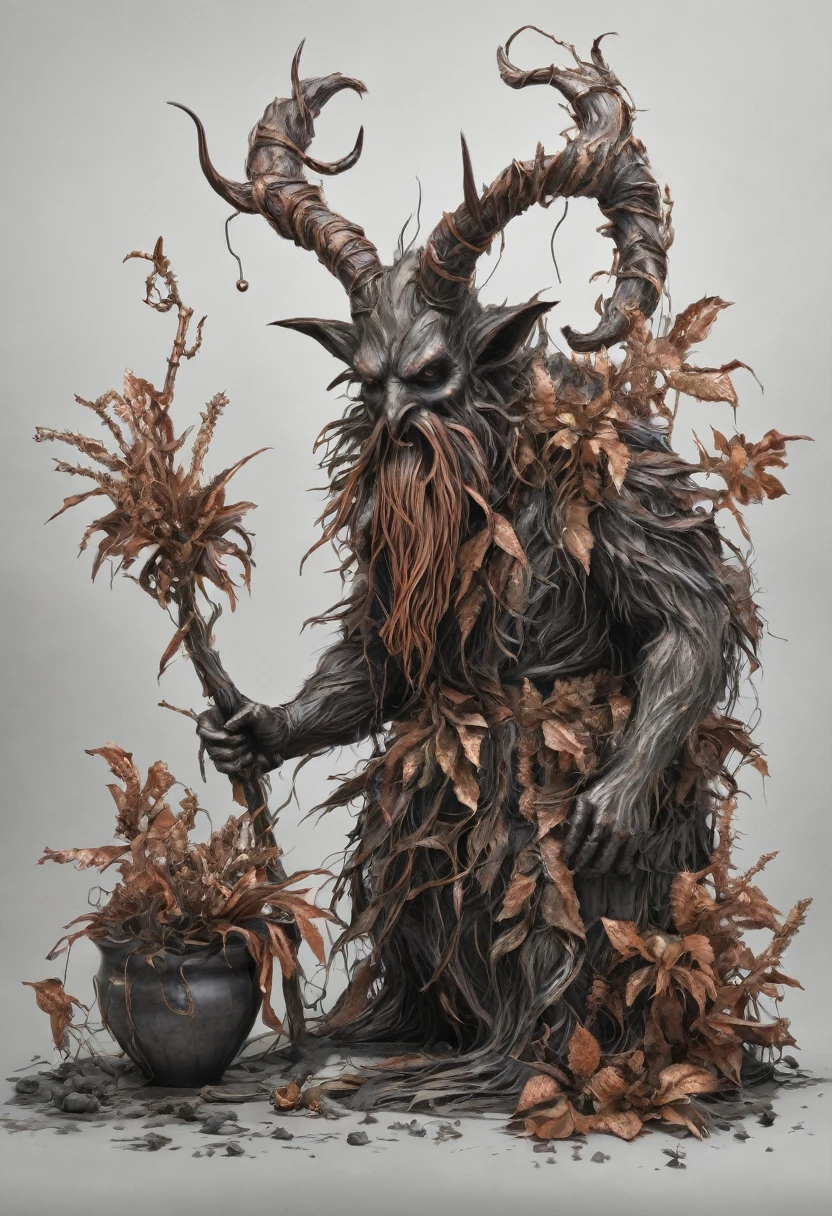 Graphite Copper Plant Krampus ,Made of dead plants,Silent Hill's plant girl, Backlit ambience,Forest city in the background,Chinese Pixie,It combines the best aspects of the monster's human form with a precocious innocence.、異世界の形態を持つ魅力的で魅惑的なbornき物。 , It used to be beautiful, wing, (Highest quality: 1.4), (masterpiece: 1.2), detailed, Complex, High resolution, Rainbow colors, texture, Complex, nice, 3d, highly detailed, (Professional photography, extremely detailed),Tim Burton, Dale Chihuly, Bruce Jen, extremely detailed, high detailed eyes,8K resolution,born,retina, Nikon Z9,Nicola Samori, Sergey Zabelin,Aerith Gainsborough,Pale Devil, Misty Swamp Water, horror film, Cinematic look, Spooky aesthetics, ultra detailed, Realistic, masterpiece.Martian