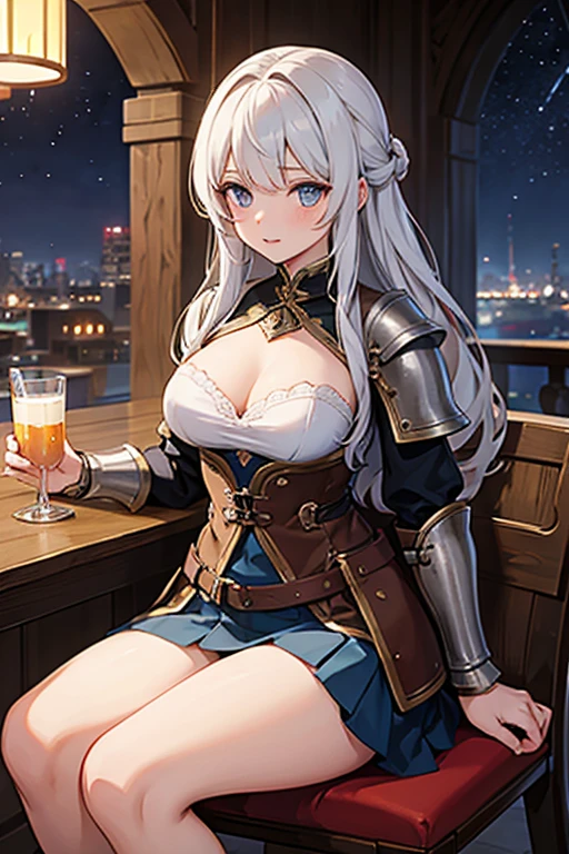 Highest quality, Official Art, masterpiece, Fabric Shading, High resolution, Very detailed, colorful, Best details, Fantasy, A group of female adventurers set in a medieval Fantasy world, (Sexy in the pub), Random Hairstyles, Harem, night, detailed aspects, Short mini skirt, Seduce, armor, Showing race&#39;s panties, Medium chest, Big Ass, skinny,Pull up her skirt,