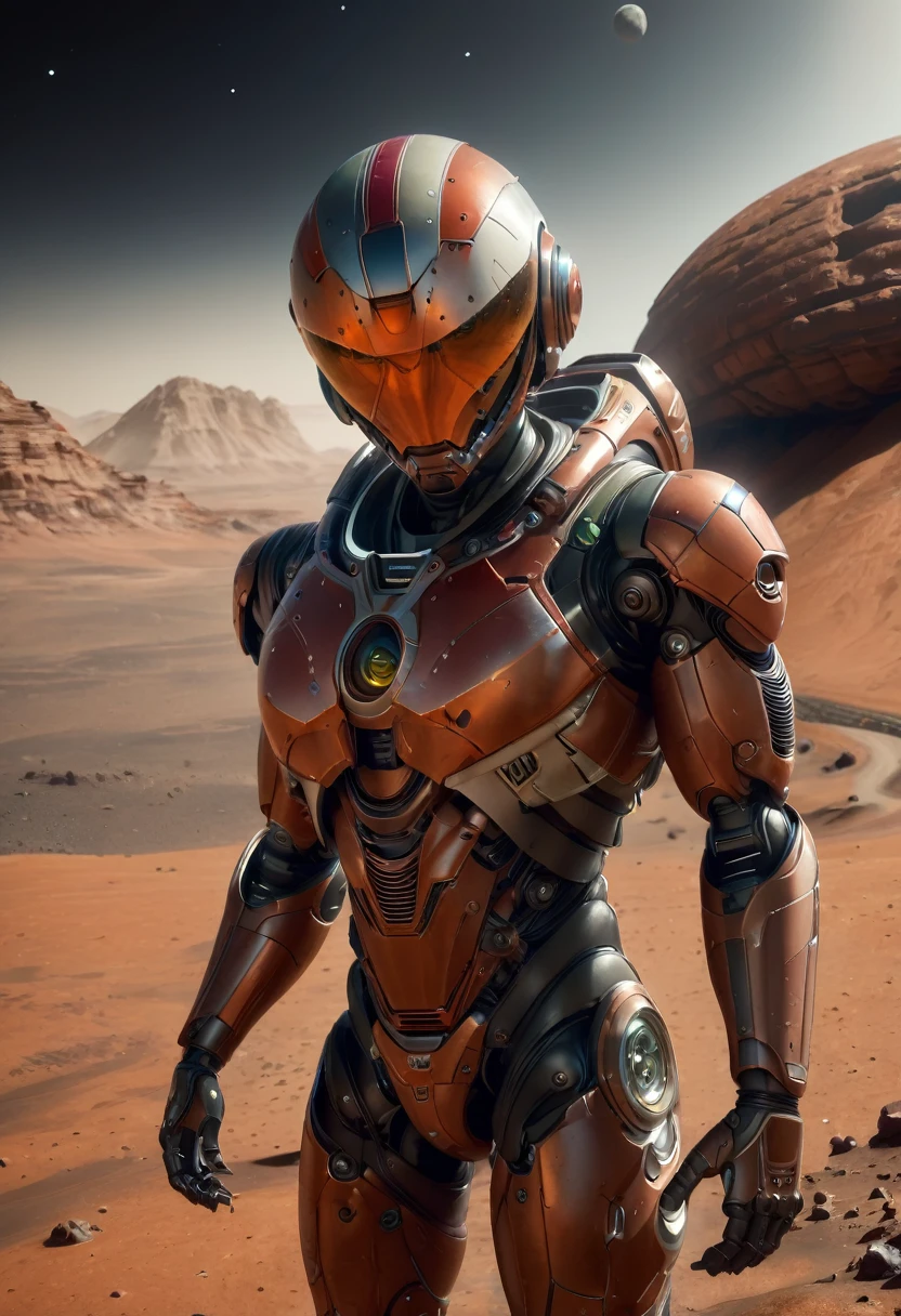 (Highest quality,High resolution,masterpiece:1.2),Super detailed,Realistic,Creepy Martian,Facing forward,The whole of Mars is in the background