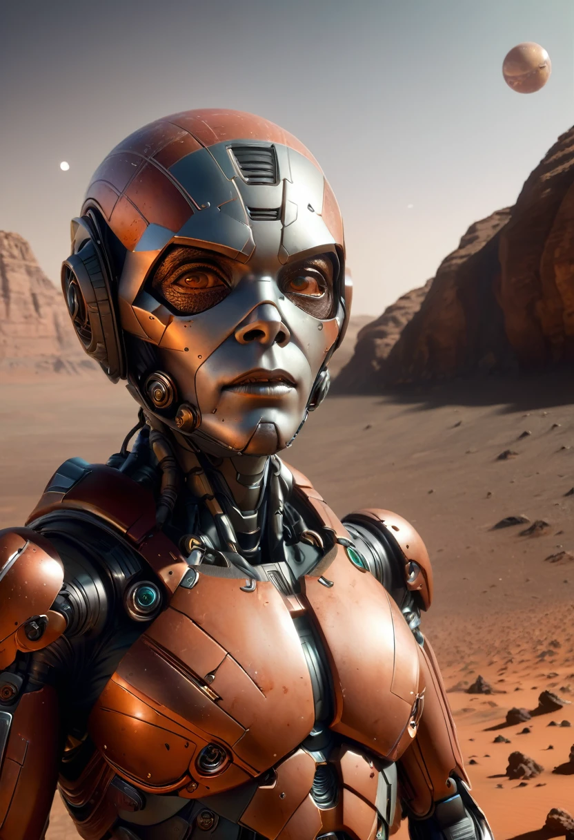 (Highest quality,High resolution,masterpiece:1.2),Super detailed,Realistic,Creepy Martian,Facing forward,The whole of Mars is in the background