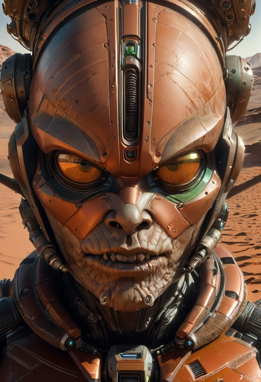 (Highest quality,High resolution,masterpiece:1.2),Super detailed,Realistic,Creepy Martian,Grotesque face,Facing forward,The whole of Mars is in the background