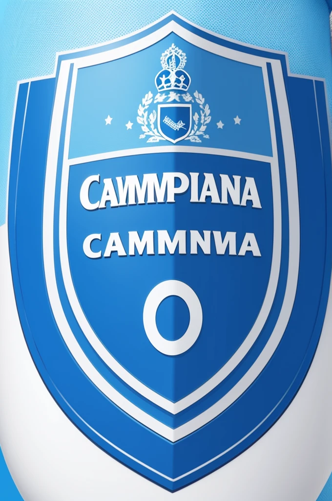 Draw a shield with Campina City written on it and on a blue background in a circle shape and on football