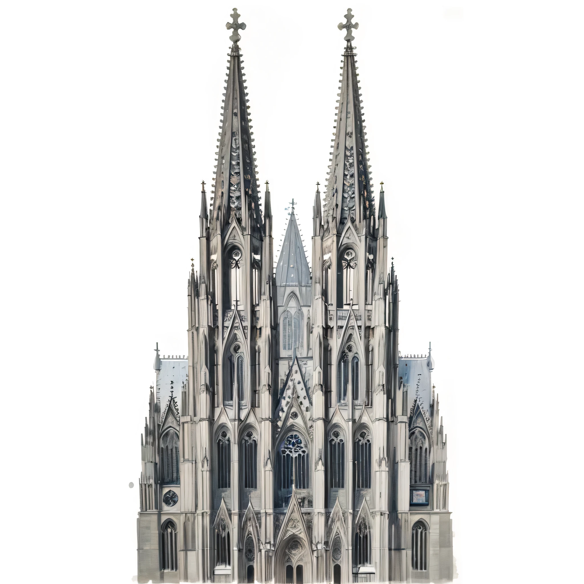 Masterpiece, best quality, very detailed, very detailed drawing of Cologne Dome, Cologne Cathedral, blue sky on the background with many stars and galaxies, very shiny