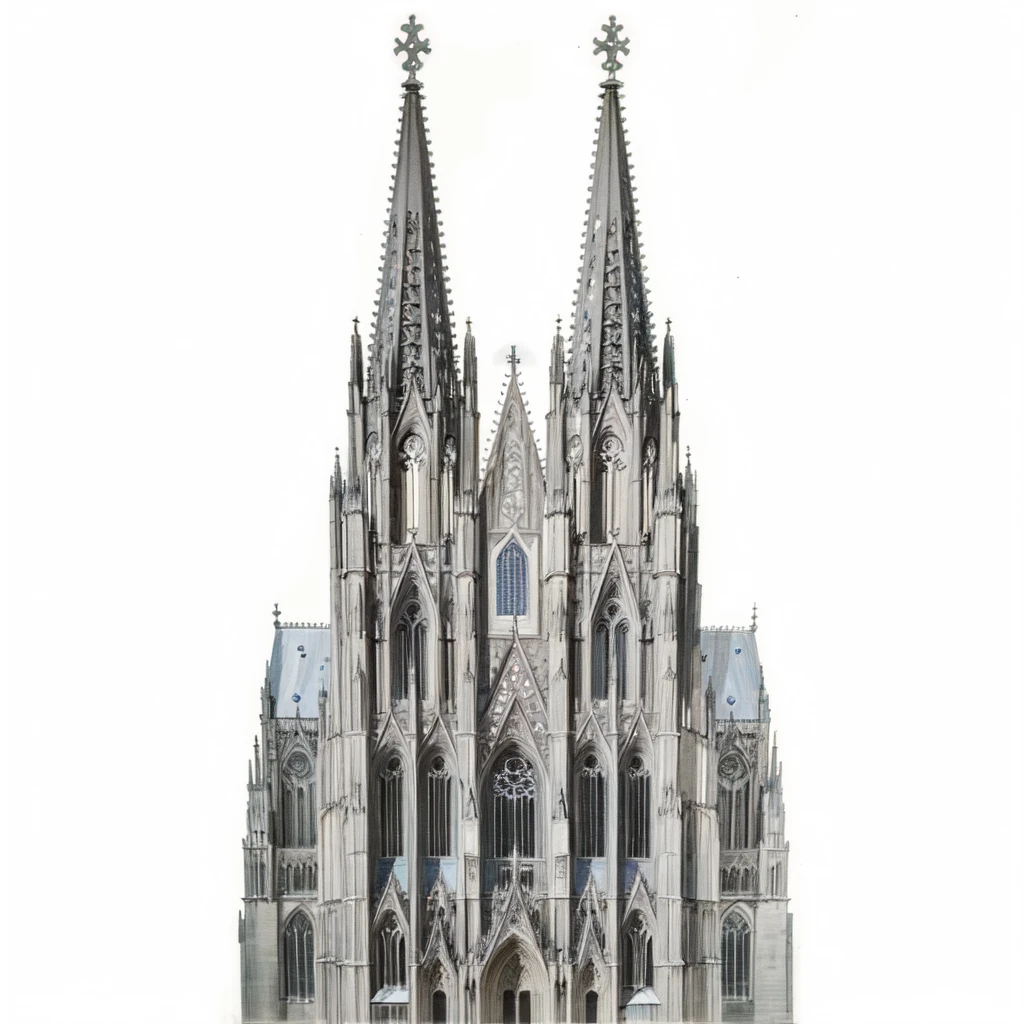 Masterpiece, best quality, very detailed, very detailed drawing of Cologne Dome, Cologne Cathedral, blue sky on the background with many stars and galaxies, very shiny