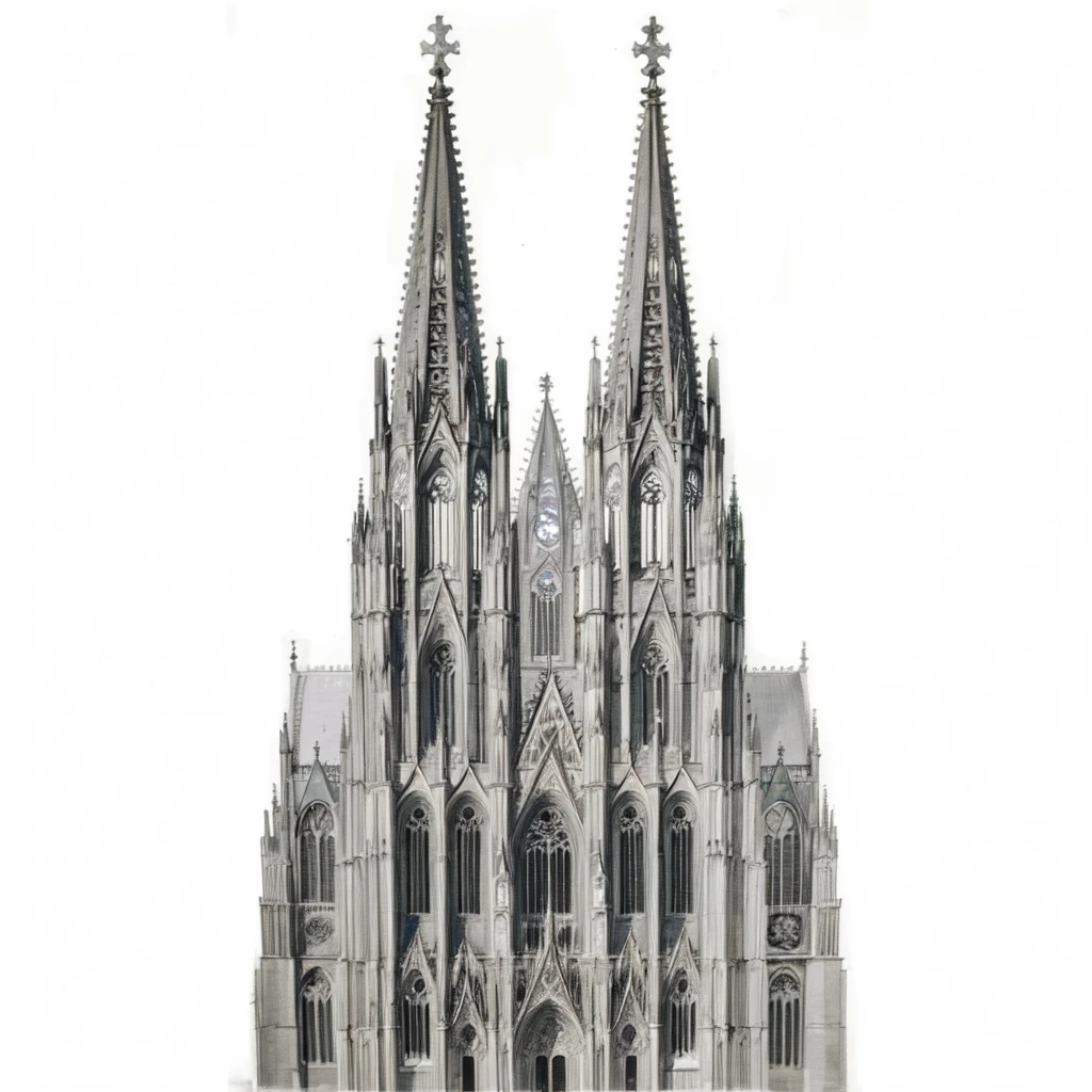 Masterpiece, best quality, very detailed, very detailed drawing of Cologne Dome, Cologne Cathedral, blue sky on the background with many stars and galaxies, very shiny