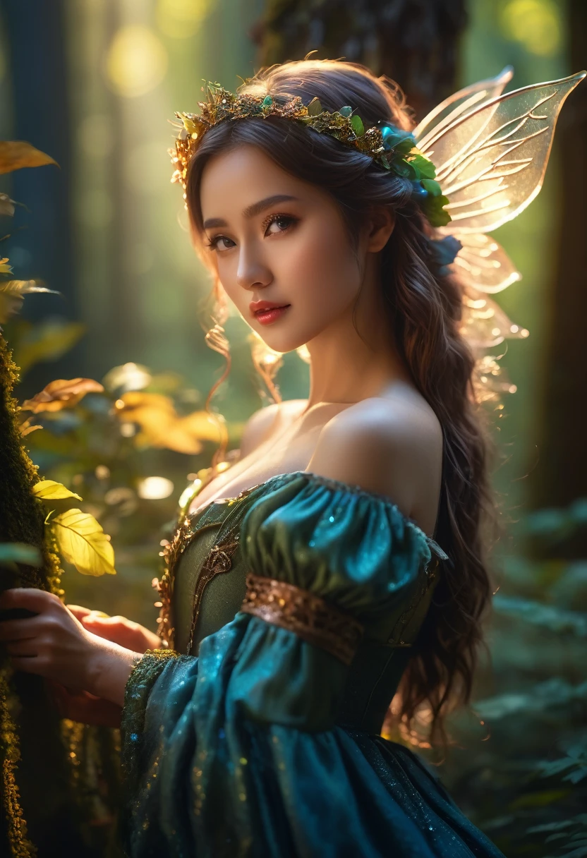(最high quality, masterpiece, High resolution, shine, Wide angle), Soft sunlight,, Soft lighting, ( Bokeh),8K, Ultra HD, Digital single-lens reflex camera, high quality, Volumetric Lighting, Frank, High resolution, 4K, 8K,Soft lighting, ( Bokeh),,Epic romantic fantasy digital art,Epic fairy tale fantasy digital art,Mythical fantasy,Realistically,Very realistic,Cinema Lighting,Award-winning photo,Rich colors,Ultra-realistic texture,Dramatic lighting,Mysterious forest landscape,There are no humans