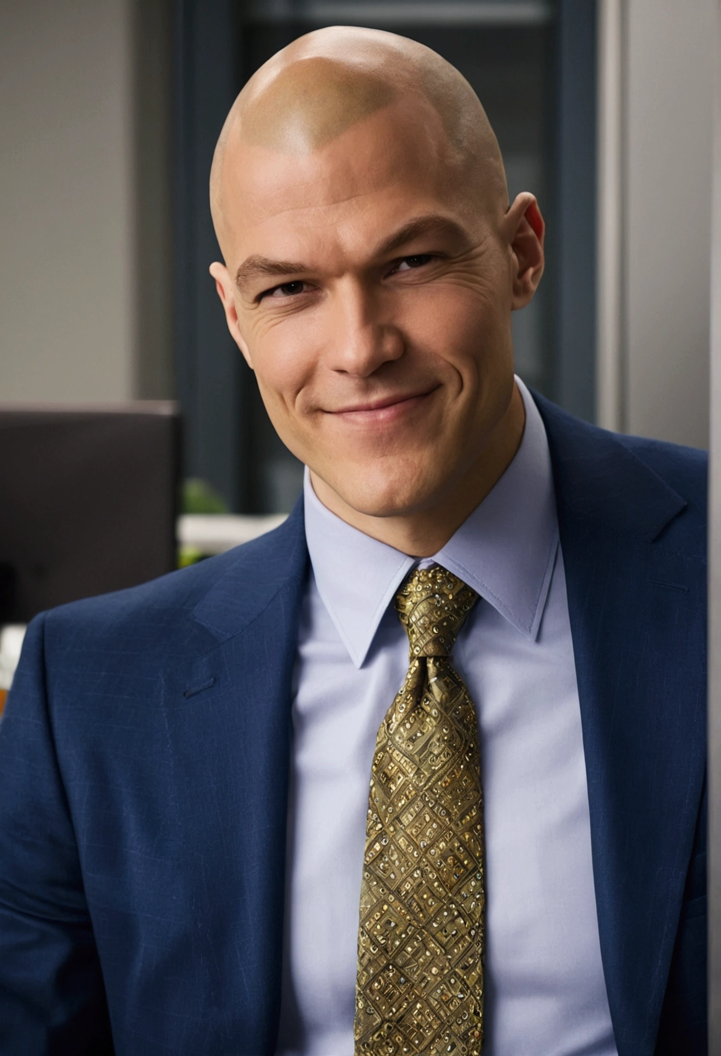 A Smirking Lex Luthor in an office 
