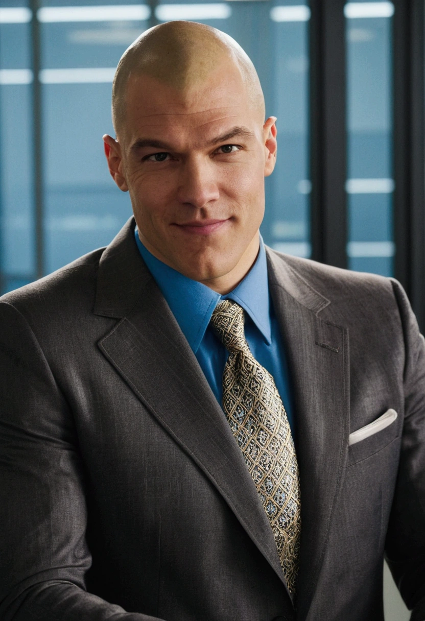 A Smirking Lex Luthor in an office 