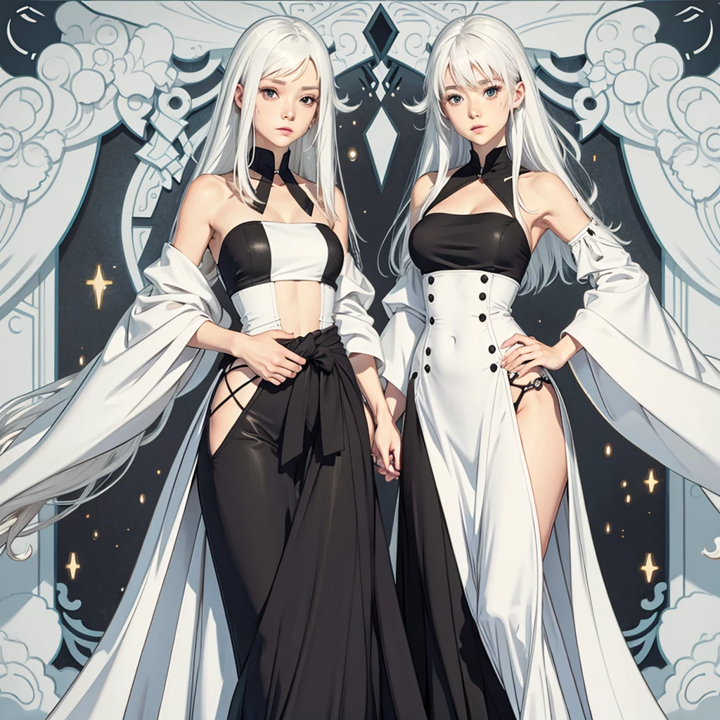 Loose white hair, long to the waist