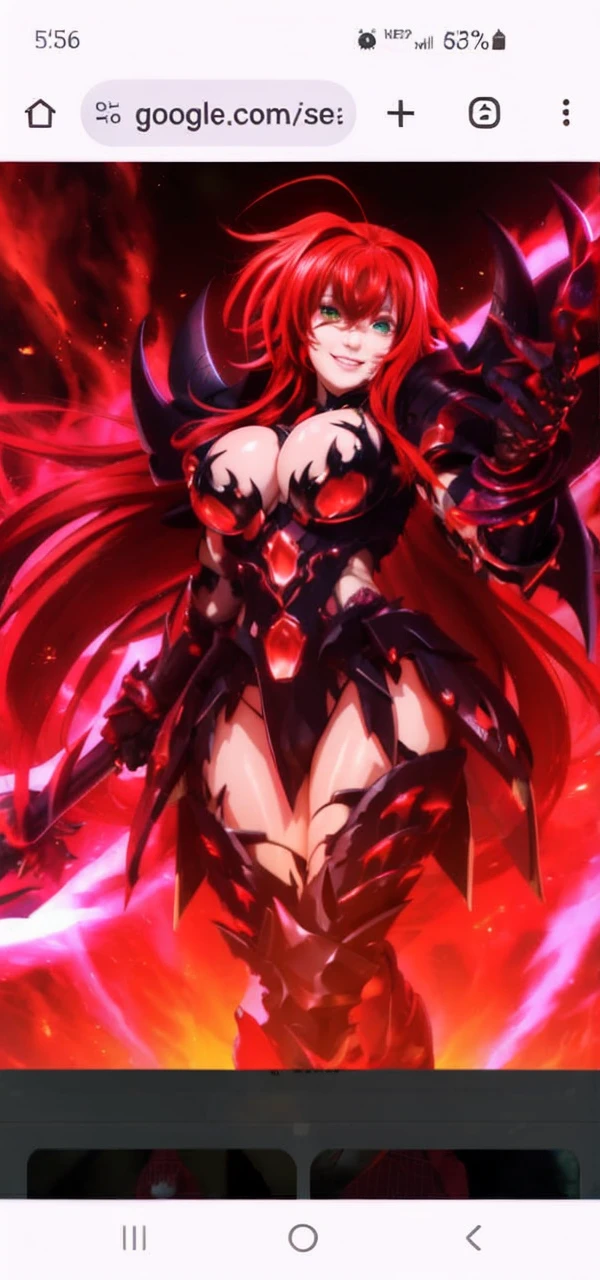 Rias gremory with witchblade armor on, bright crimson red hair, detailed anatomy, green glow eyes, beautiful smiling face, gorgeous female, huanted castle in background, bikini style armor, very revealing armor, ads showing, thigh high armor boots, gauntlet with blades coming out, athletic,