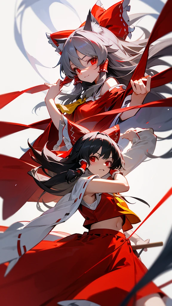 Highest quality　I have long hair　Gray Hair　Reimu Hakurei　Red eyes　I don't have anything　Odd Eye　kind　Cat ear　　
