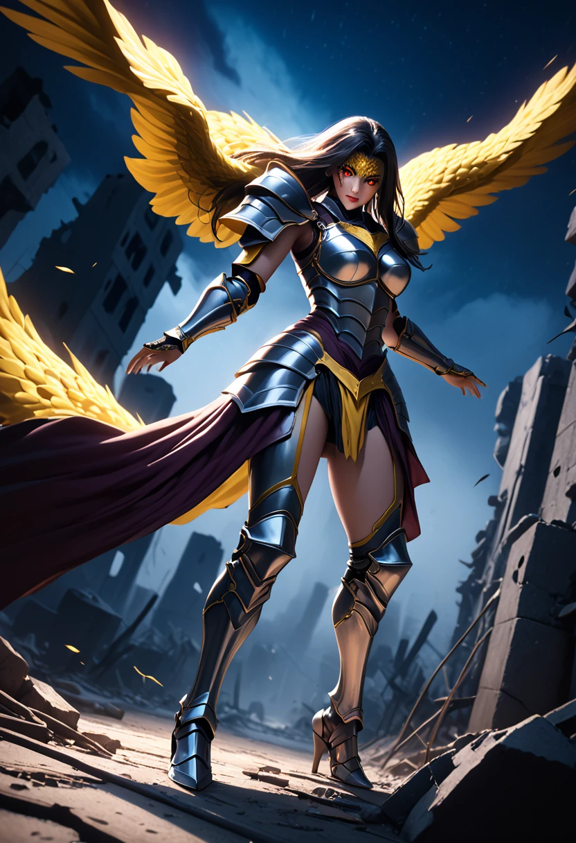 (masterpiece, top quality, best quality, beautiful and aesthetic:1.2), full body, SFW, extremely detailed, detailed eyes, detailed hands, cinematic light, depth of field, 1girl, seducing smile, solo, official, (armored knight:1.4), gorgon from fate, slim body, cinematic lighting, dramatic lighting, dramatic atmosphere, hyper-realistic, high resolution, stunning contrast, high quality, best quality, 8k, 4k, intricately detailed, (amazing details:1.2), highly detailed skin, powerful presence, vibrant colors, (detailed eyes:1.2), striking eyes, (detailed background), (warzone on background, night, ruins), (dynamic angle:1.2), (dynamic pose:1.2)