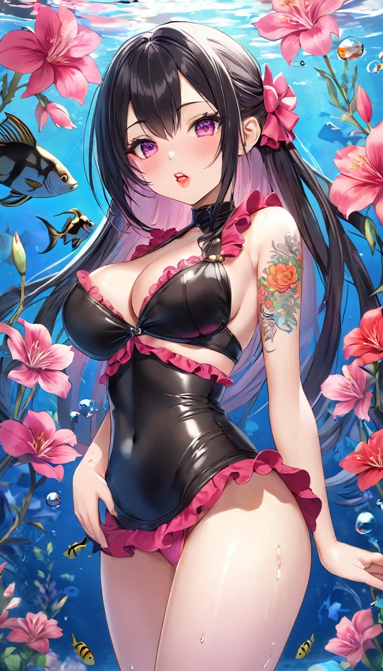 {{{{{16k}}}}}, {{{{{She is in her prime as a woman in terms of body and sex appeal, and her overwhelmingly attractive aura and superior eye contact make men melt down with her technical petting using her tongue, transforming a Japanese girl with a cutely pussy into her facial rank to the SSS rank of top-notch pretty actresses, She's in a cylindrical aquarium filled with female hormone fluid with a control panel that allows her to change the shape and appearance and personality of the girl inside at will, The oil of glowing flowers is poured into the aquarium and she is turned into a beautiful herbarium, When the control panel under the aquarium was adjusted to a innocent beautiful big-breasted with tight cleavage slender underbusted personality girl her appearance changed to a cutely innocent and gentle look, She was a but after being locked in a aquarium for four years and injected daily with beauty-enhancing hormones she grew into a 16-year-old girl purd fetish for lips and necks and waistlines, The lush growing tits and waistline of a 16 year old ripen quickly when the control panel is moved to a 20 year old and we see her in her prime as a woman, her clearer nip line from underbust to hips, she grew up she became pretty face like an idol, Her too-beautiful rounded tits wrapped in her separates frills pastel colored bikini, Her hair is replaced by a bang long glossy very Straight black hair, The growing body is reproduced with sex-loving, thick vivid lips, Her gasps echoing through the water, She transforms her into a cute once-in-a-millennium}}}}},{{Extremely detailed}},{{{{{integrated her head small, Enchanting Too thick and erotic deep pink lips, Her thickened lips shimmer with luster}}}}},{{{{{Her tattoos spread all over her body, She is tattooed with lewd flowers on her neck, arms, lower abdomen, thighs}}}}}