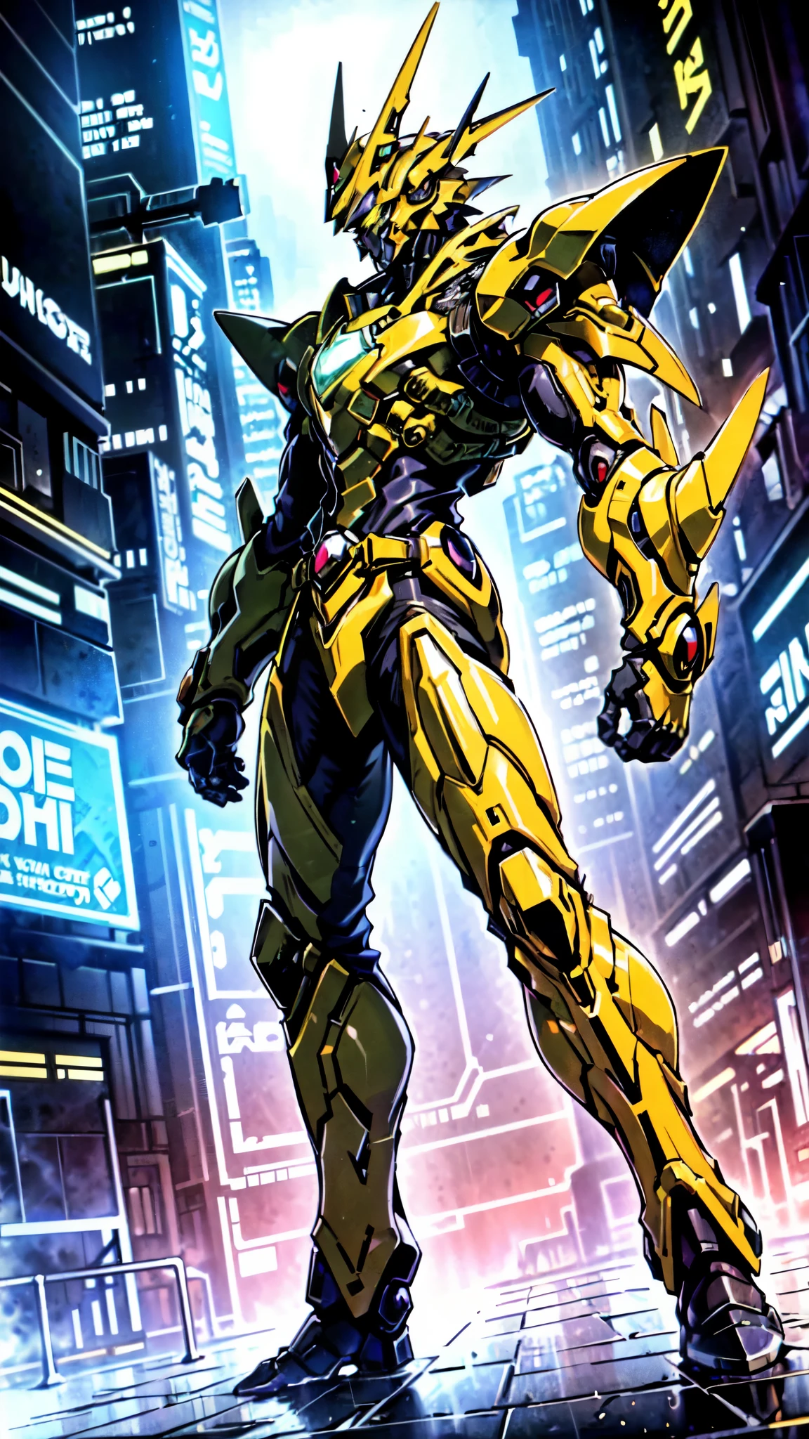 (masterpiece:1.5, best quality:1.5, extremely delicate:1.5, foreshortening:1.5, dynamic angle:1.5), a man wearing a full-face helmet, a fantasy-style biotech armored combat suit, green eyes, (a composite layered chest armor), fully enclosed shoulder guards, matching arm and leg guards, the belt is adorned with neon circuitry, (the color scheme is primarily red with black green accents), the design balances heavy with agility, a high-tech bio-mecha armor, (Armor Concept Inspired by neon Cyberpunk, stand on the top of a skyscraper in a futuristic sci-fi city), this character embodies a finely crafted fantasy-surreal style armored hero in anime style, exquisite and mature manga art style, (element, plasma, energy, the armor glows), ((male:1.5)), metallic, high definition, highres, ultra-detailed, ultra-fine painting, professional, perfect body proportions, golden ratio, anatomically correct, symmetrical face, extremely detailed eyes and face, high quality eyes, creativity, RAW photo, UHD, 32k, Natural light, cinematic lighting, masterpiece-anatomy-perfect