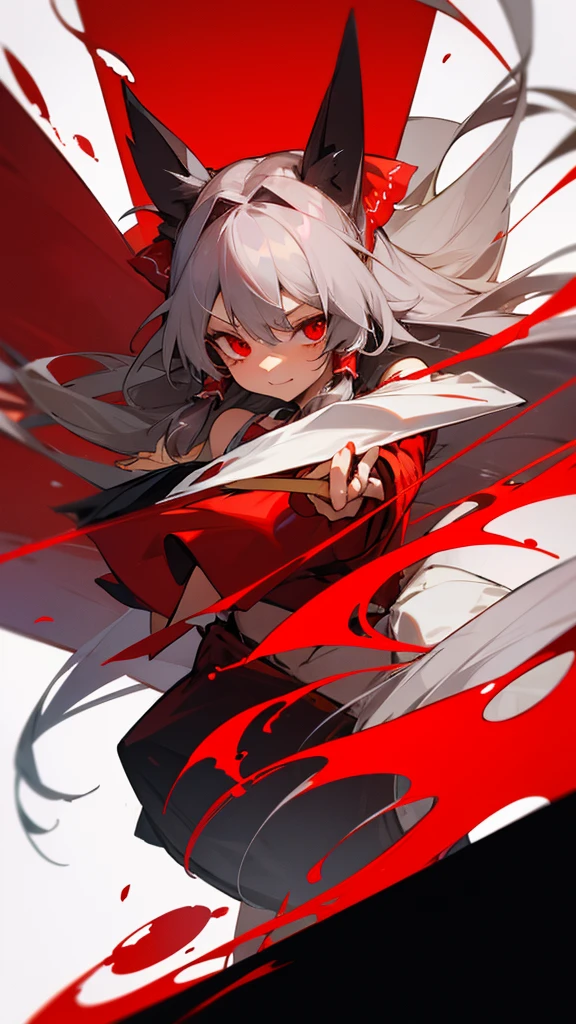 Highest quality　I have long hair　Gray Hair　Reimu Hakurei　Red eyes　I don't have anything　Odd Eye　Cat ear　　