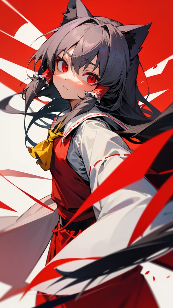 Highest quality I have long hair Gray Hair Reimu Hakurei Red eyes I don't have anything Odd Eye Cat ear