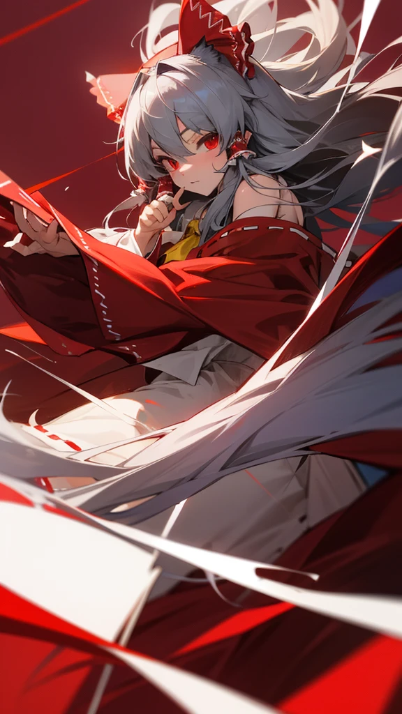 Highest quality I have long hair Gray Hair Reimu Hakurei Red eyes I don't have anything Odd Eye Cat ear