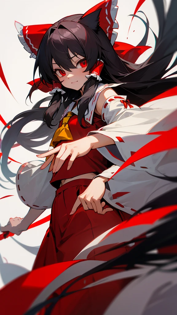 Highest quality I have long hair Gray Hair Reimu Hakurei Red eyes I don't have anything Odd Eye Cat ear