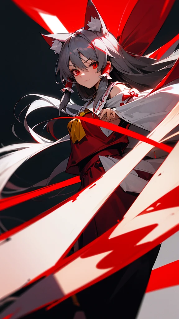 Highest quality I have long hair Gray Hair Reimu Hakurei Red eyes I don't have anything Odd Eye Cat ear