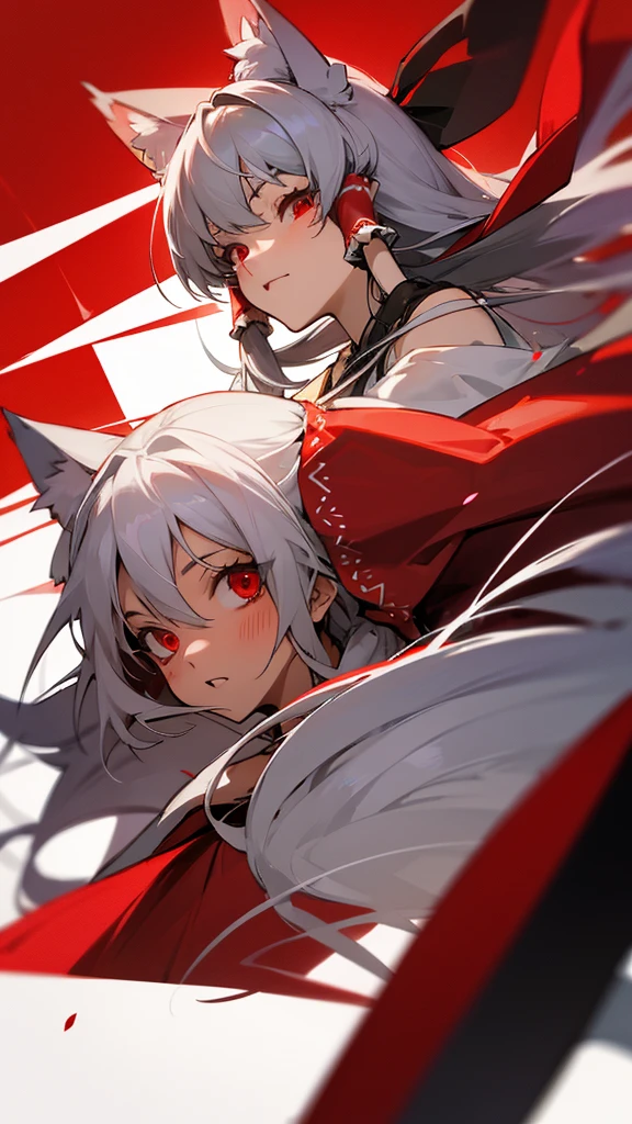 Highest quality I have long hair Gray Hair Reimu Hakurei Red eyes I don't have anything Odd Eye Cat ear