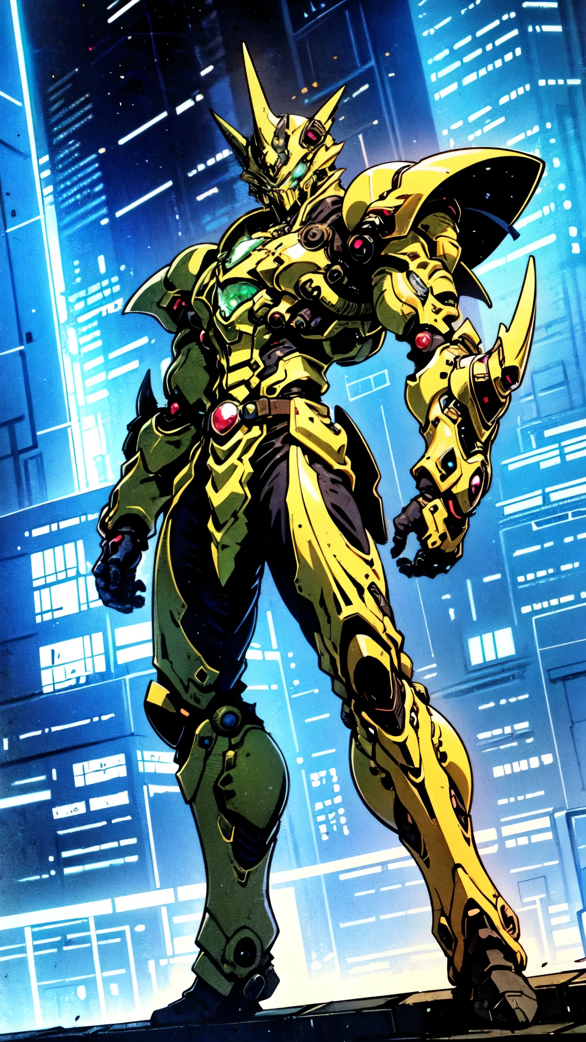 (masterpiece:1.5, best quality:1.5, extremely delicate:1.5, foreshortening:1.5, dynamic angle:1.5), a man wearing a full-face helmet, a fantasy-style biotech armored combat suit, green eyes, (a composite layered chest armor), fully enclosed shoulder guards, matching arm and leg guards, the belt is adorned with neon circuitry, (the color scheme is primarily white with black green accents), the design balances heavy with agility, a high-tech bio-mecha armor, (Armor Concept Inspired by neon Cyberpunk, stand on the top of a skyscraper in a futuristic sci-fi city), this character embodies a finely crafted fantasy-surreal style armored hero in anime style, exquisite and mature manga art style, (element, plasma, energy, the armor glows), ((male:1.5)), metallic, high definition, highres, ultra-detailed, ultra-fine painting, professional, perfect body proportions, golden ratio, anatomically correct, symmetrical face, extremely detailed eyes and face, high quality eyes, creativity, RAW photo, UHD, 32k, Natural light, cinematic lighting, masterpiece-anatomy-perfect