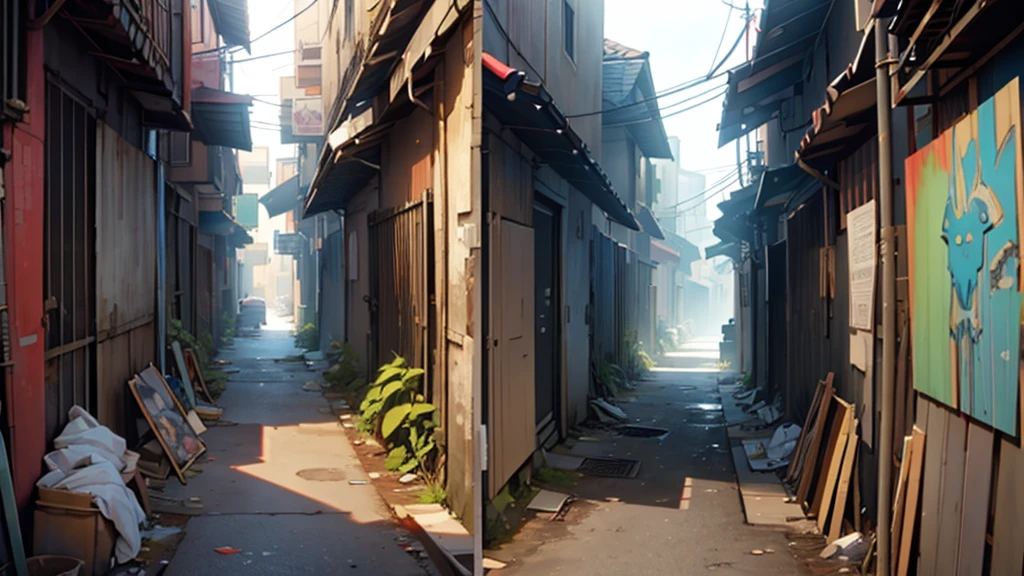 ((best quality)), ((artwork)), ((detailed)), dirty dead-end alley filled with trash