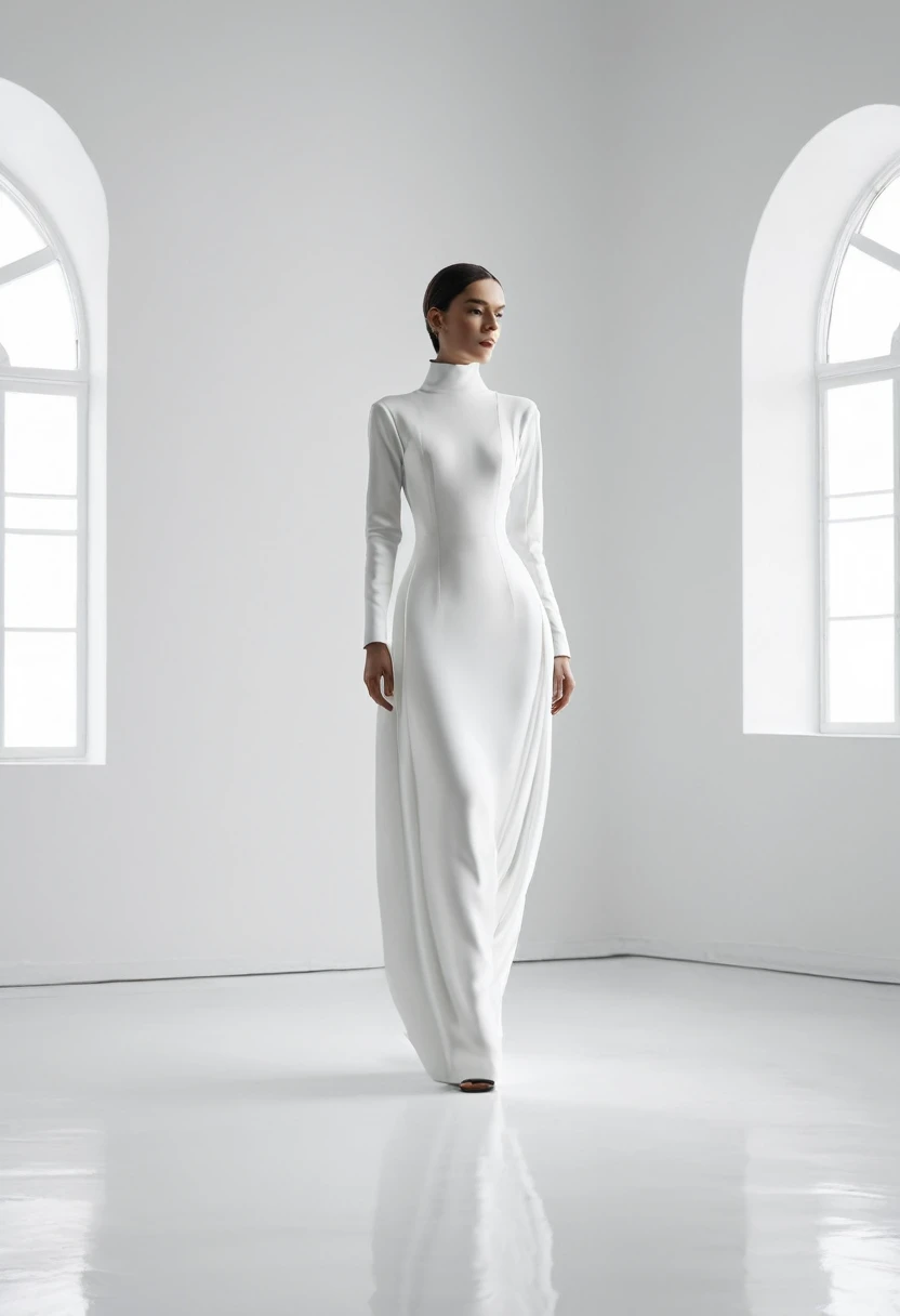 Create a whole image of a figure istasha in a white room