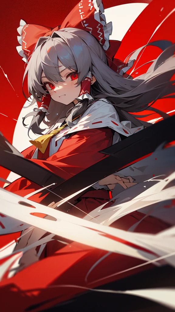 Highest quality I have long hair Gray Hair Reimu Hakurei Red eyes I don't have anything Odd Eye Cat ear One person