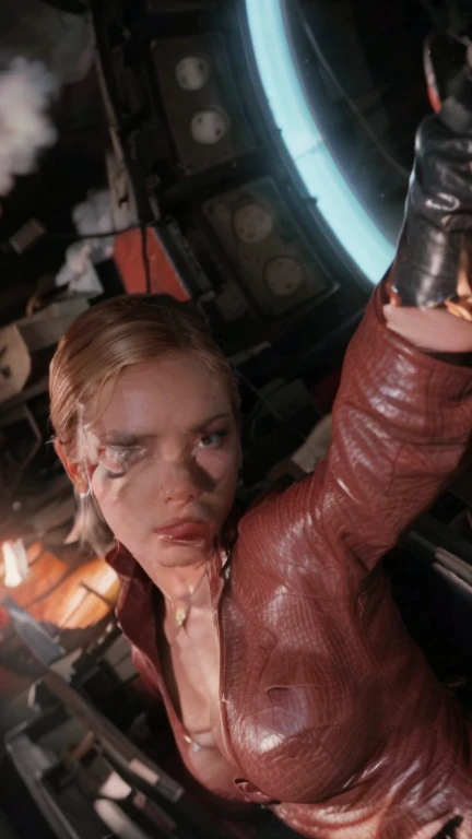 Kristanna Loken, terminator tx, detailed face, Beautiful detailed eyes, beautiful detailed lips, extremely detailed facial features, long eyelashes, leather jacket, futuristic cyberpunk scene, intricate mechanical details, Science fiction, photorealist, (Best Quality,4k,8k,high resolution,Masterpiece:1.2),ultra detailed,(realist,photorealist,photo-realist:1.37),cinematic lighting, dramatic shadows, vivid colors, moody atmosphere