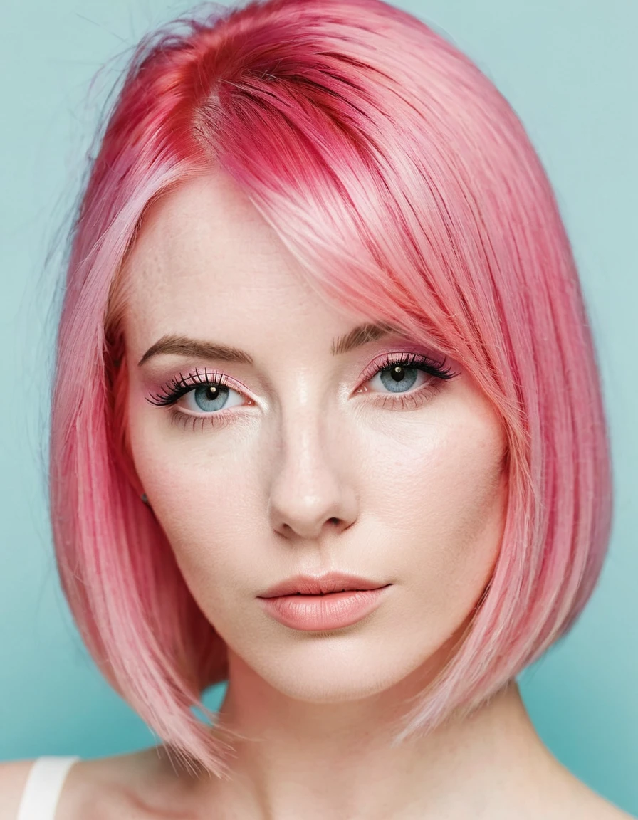 Woman with straight pink hair and white skin