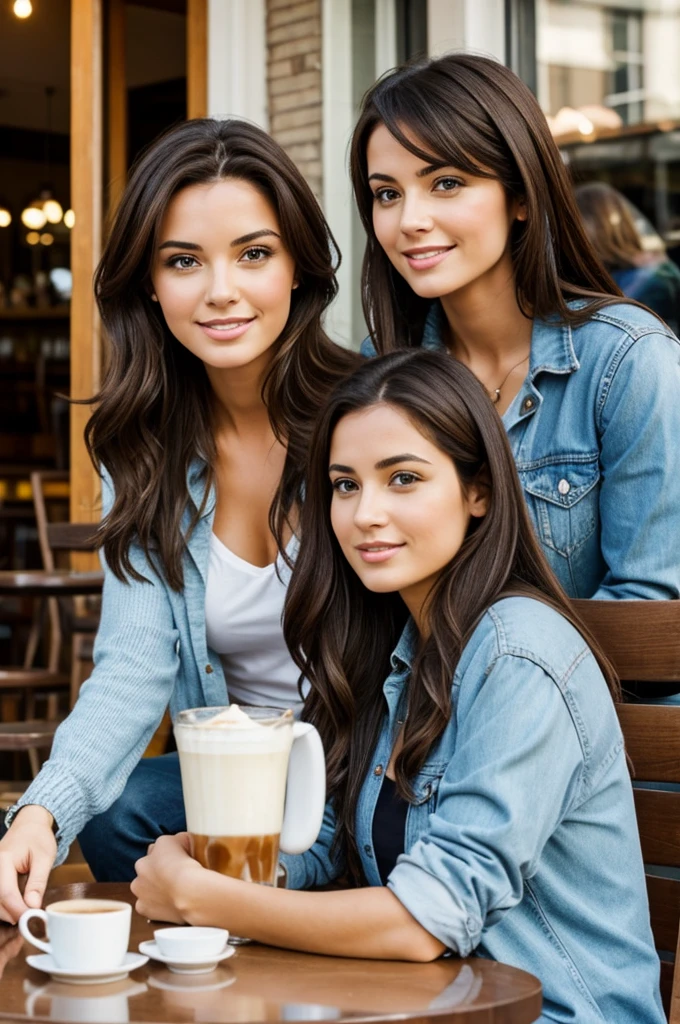 Photo of brunette woman with her friend at the cafe 