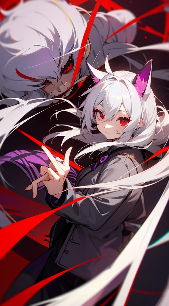 Highest quality　I have long hair　Gray Hair　Sagume Rare God　Red eyes　I don't have anything　Odd Eye　Cat ear　One person　