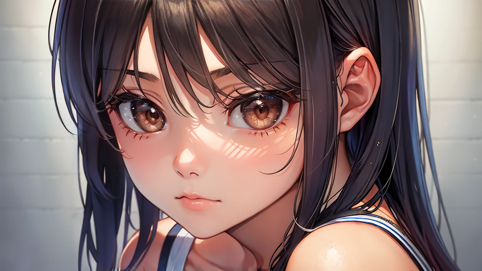 A 14-year-old beautiful girl staring straight ahead