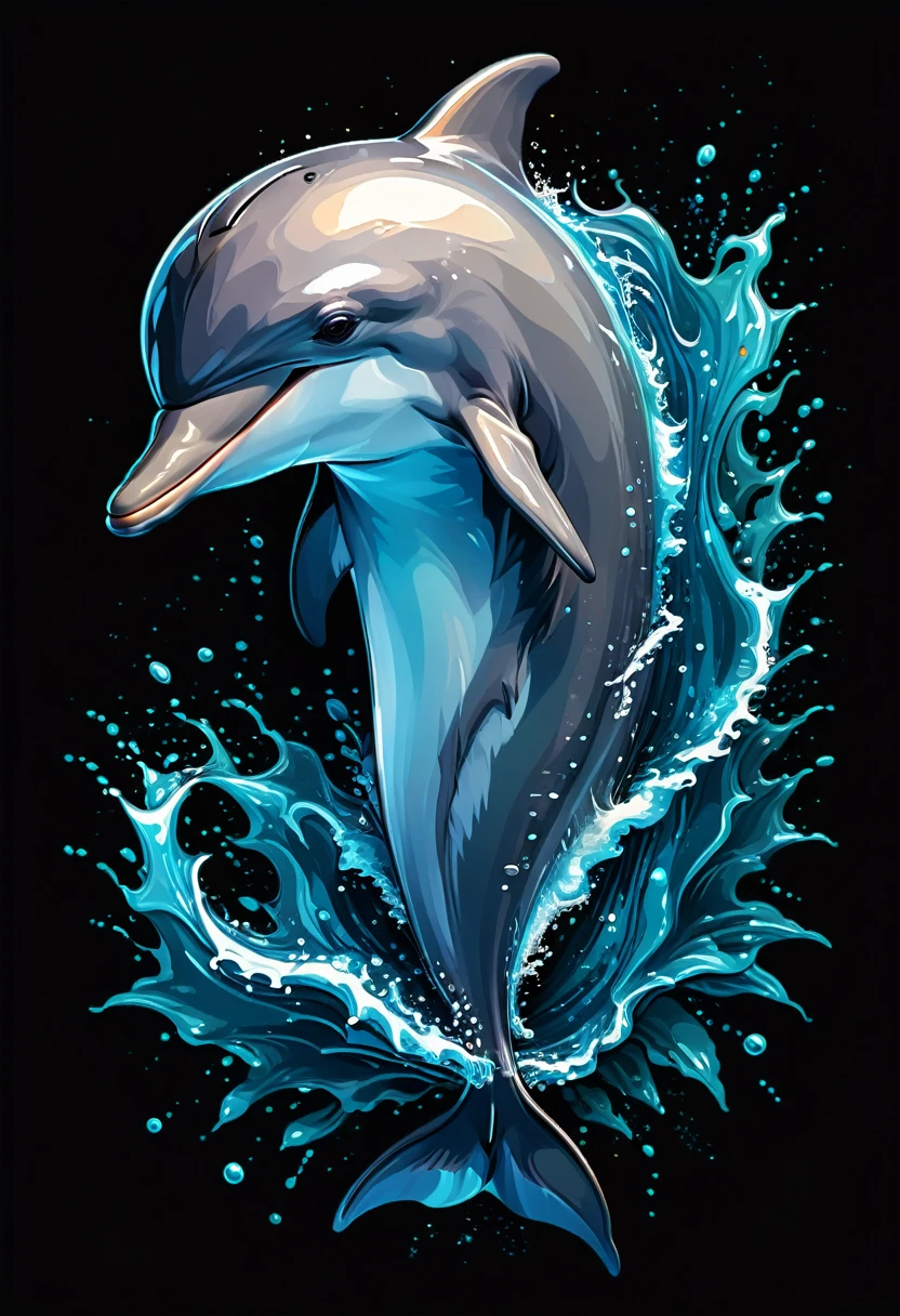 VVector art by Adobe Illustrator A colorful illustration of dolphin, (outline:1), high detail, 32K, (realistic:1.3), realistic lighting, black background
(artwork, best quality, professional, perfect composition, very aesthetic, absurdity, super detailed, intricate details:1.3)