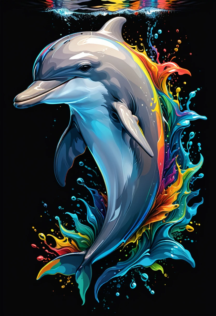 VVector art by Adobe Illustrator A colorful illustration of dolphin, (outline:1), high detail, 32K, (realistic:1.3), realistic lighting, black background
(artwork, best quality, professional, perfect composition, very aesthetic, absurdity, super detailed, intricate details:1.3)