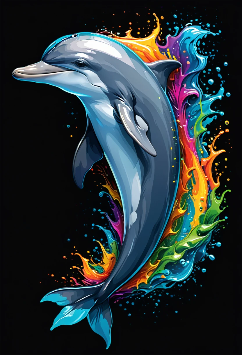 VVector art by Adobe Illustrator A colorful illustration of dolphin, (outline:1), high detail, 32K, (realistic:1.3), realistic lighting, black background
(artwork, best quality, professional, perfect composition, very aesthetic, absurdity, super detailed, intricate details:1.3)
