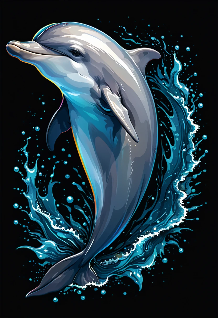 VVector art by Adobe Illustrator A colorful illustration of dolphin, (outline:1), high detail, 32K, (realistic:1.3), realistic lighting, black background
(artwork, best quality, professional, perfect composition, very aesthetic, absurdity, super detailed, intricate details:1.3)