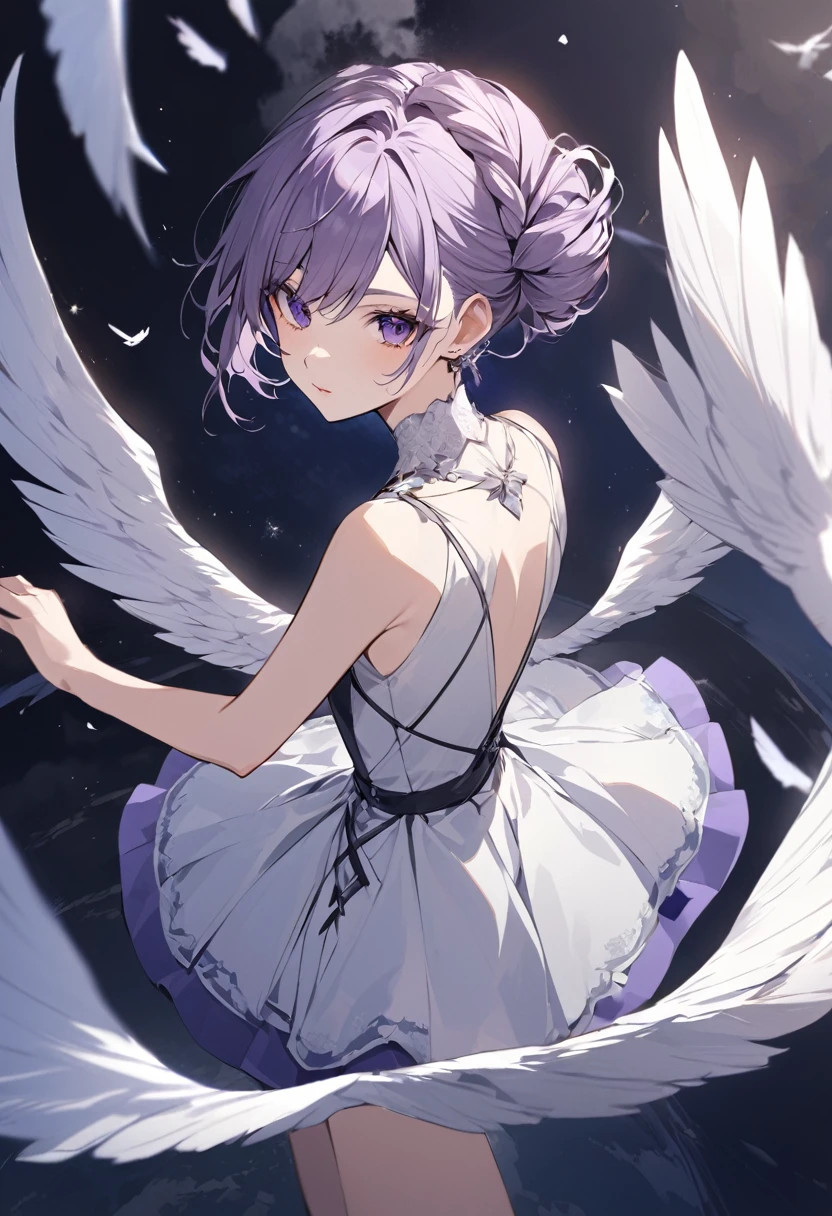 I want only one wing to fly.
Then i can glide all over the world.
the color is silver.
hair style is short.
hair color is dark purple.
looks like Russian girl.
situation are flying alound the world.
real girl.