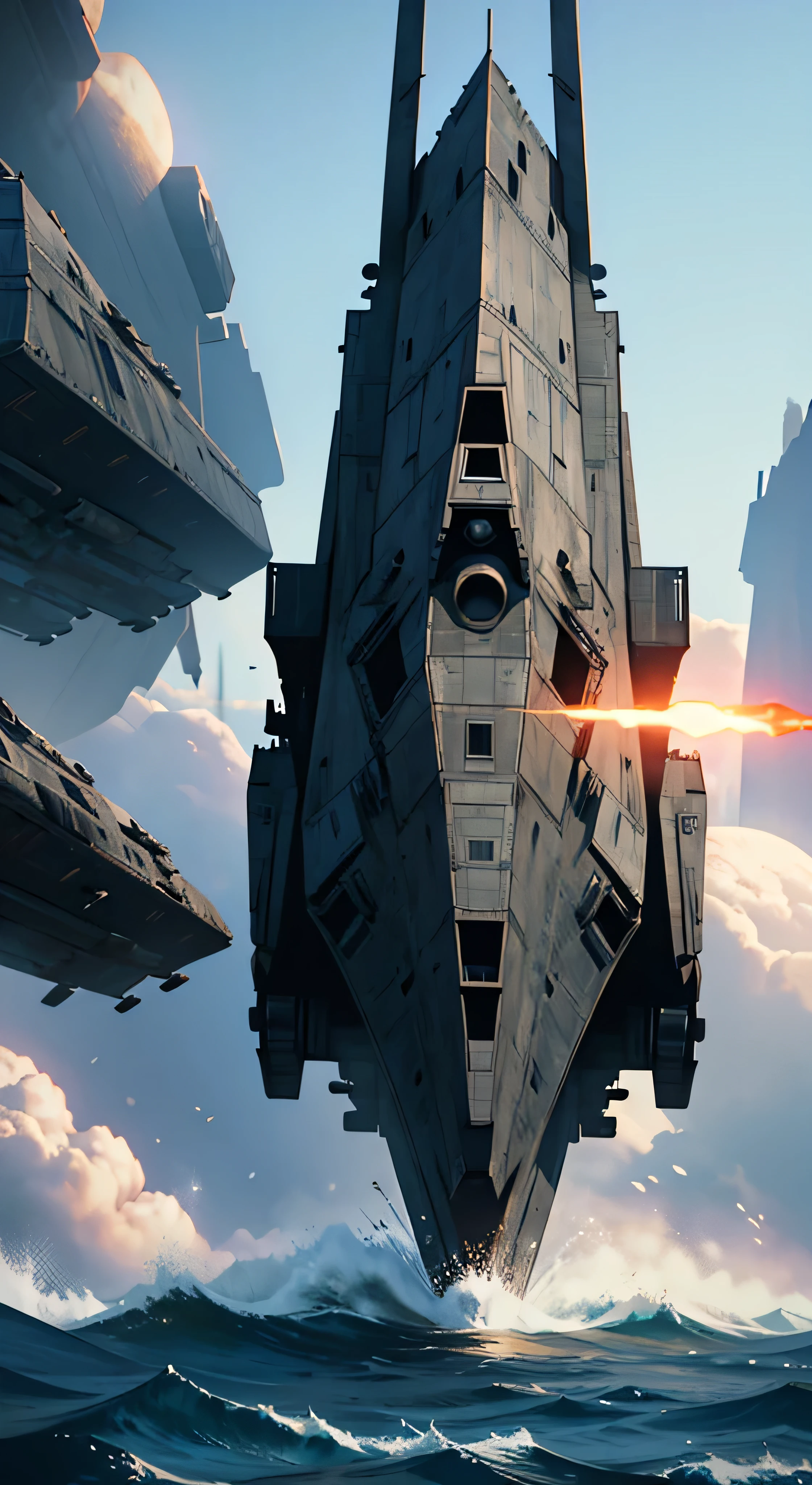 with high definition images，A scene from a movie，A powerful scene from Star Wars where a Star Destroyer is under attack