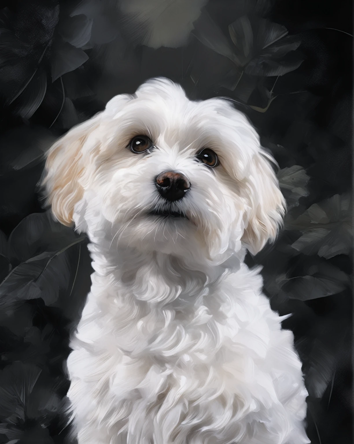 (very beautiful elaborate oil and watercolor painting), maltese bichon puppy looking straight, composition, sweet, realistic and shiny eyes, gentle facial expression ,quality\(8k, wallpaper of extremely detailed CG unit, masterpiece, high resolution, top-quality, top-quality real texture skin, hyper-realistic, increase the resolution, RAW photos, best quality, highly detailed )
