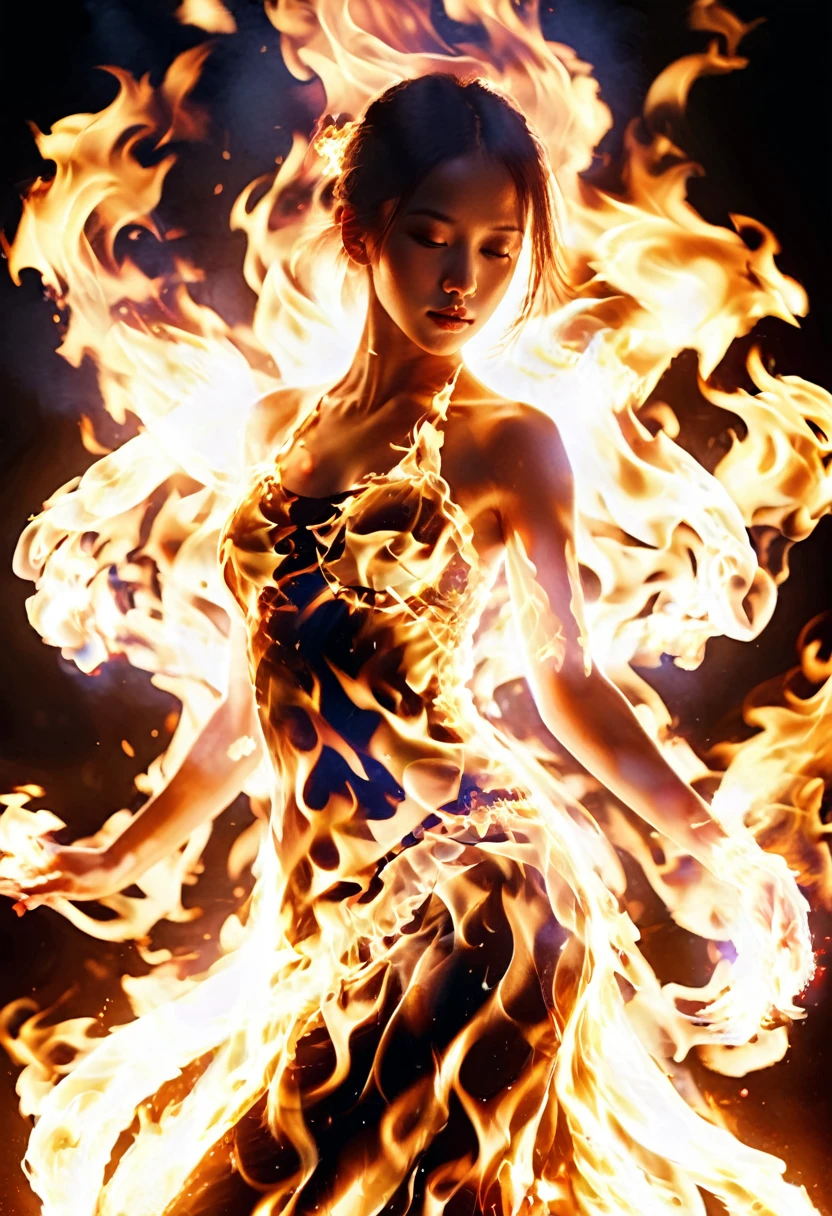 Flame/flame/blaze, (1 girl), ( dance) Just refine the details of the image